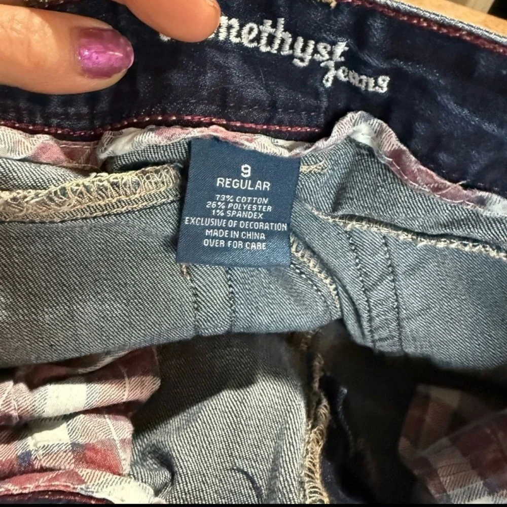 Amethyst Jeans Blue Denim with Plaid Accent